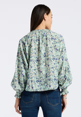Buffalo David Bitton Maylah Women's Floral Print Long-Sleeve Smocked Blouse color BLURREDFLORALGR