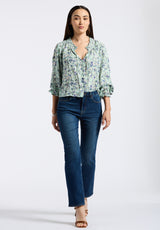 Buffalo David Bitton Maylah Women's Floral Print Long-Sleeve Smocked Blouse color BLURREDFLORALGR