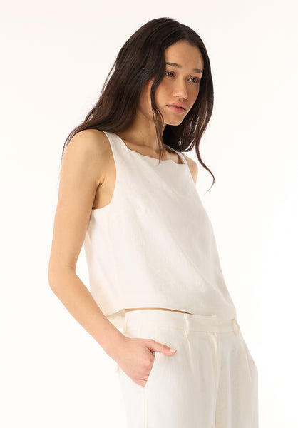 Haut sans manches en lin Benedita pour femme, blanc - WT0186P