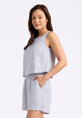 Buffalo David Bitton Benedita Women's Striped Sleeveless Linen Top color NAVY