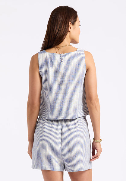 Buffalo David Bitton Benedita Women's Striped Sleeveless Linen Top color NAVY