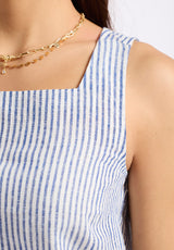 Buffalo David Bitton Benedita Women's Striped Sleeveless Linen Top color NAVY