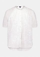 Titha Women's Embroidered Organza Blouse with Puff Sleeves color WHITE