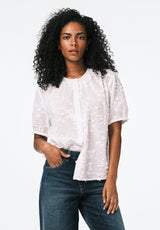 Titha Women's Embroidered Organza Blouse with Puff Sleeves color WHITE