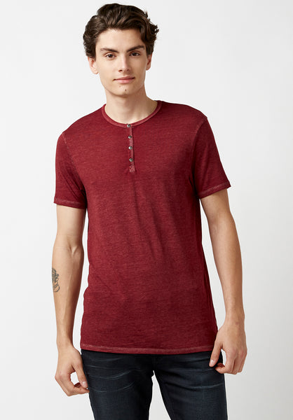 Kasum Men's Short Sleeve Henley, Cranberry - BM21411