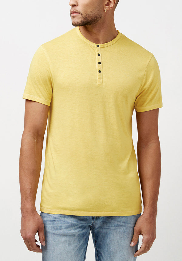 Kasum Men's Buttoned Henley T-Shirt in Yellow - BM23835