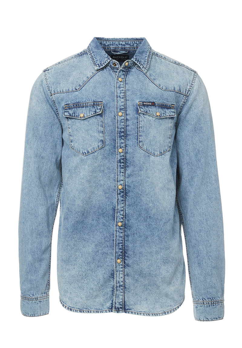 Chemise à manches longues bleu denim Sheldon pour hommes  - BM22636