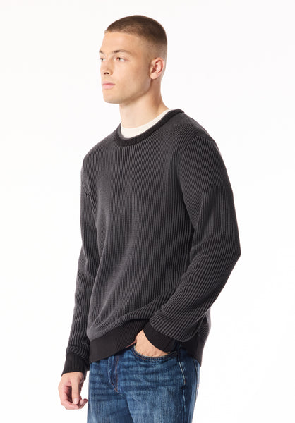 Wiles Men's Textured Crew Neck Sweater, Black - BM24908