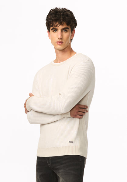 Wiles chandail texturé à col rond pour homme, Lait - BM24908