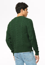 Wicap Men's Cable Knit Crew Neck Sweater, Dark Green - BM24913