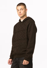 Waolo Men's Geometric Pattern Sweater Fleece Hoodie, Dark Earth - BM24918