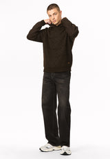 Waolo Men's Geometric Pattern Sweater Fleece Hoodie, Dark Earth - BM24918