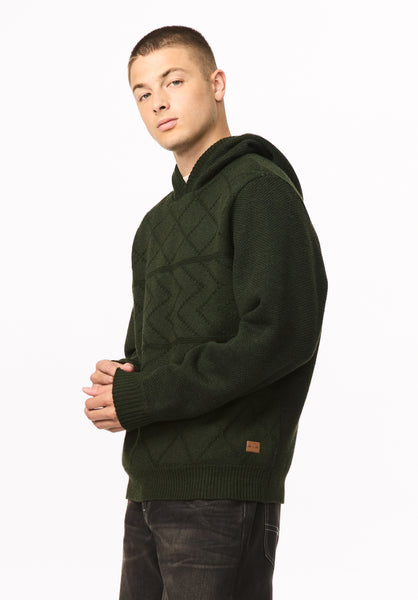 Waolo Men's Geometric Pattern Sweater Fleece Hoodie, Chive - BM24918