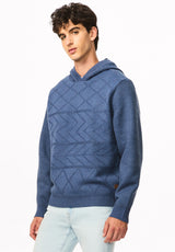 Waolo Men's Geometric Pattern Sweater Fleece Hoodie, Htr Whale - BM24918