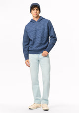 Waolo Men's Geometric Pattern Sweater Fleece Hoodie, Htr Whale - BM24918