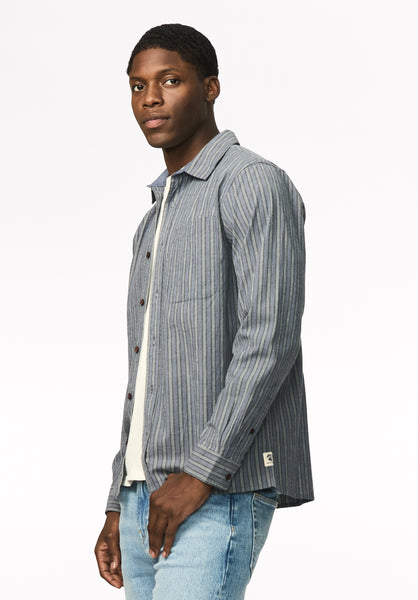 Satoshi Men's Long Sleeve Stripe Shirt, Vintage Indigo - BM24922