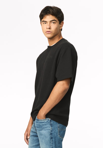 Kafael Men's Textured Short Sleeve Henley, Black - BM24940