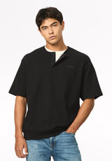 Kafael henley texturé à manches longues pour homme, Noir - BM24940