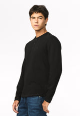 Kambo henley côtelé à manches longues pour homme, Noir - BM24974