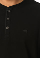 Kambo henley côtelé à manches longues pour homme, Noir - BM24974