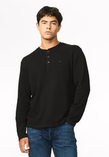 Kambo henley côtelé à manches longues pour homme, Noir - BM24974