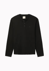 Kambo henley côtelé à manches longues pour homme, Noir - BM24974