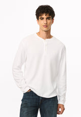 Kambo henley côtelé à manches longues pour homme, Blanc - BM24974