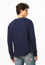 Kambo henley côtelé à manches longues pour homme, Bleu marine - BM24974