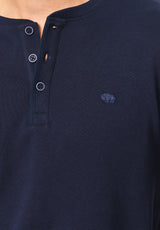 Kambo henley côtelé à manches longues pour homme, Bleu marine - BM24974