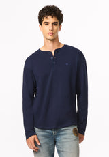 Kambo henley côtelé à manches longues pour homme, Bleu marine - BM24974
