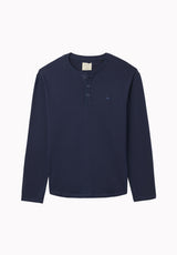 Kambo henley côtelé à manches longues pour homme, Bleu marine - BM24974