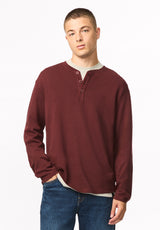 Kambo henley côtelé à manches longues pour homme, Acajou rouge - BM24974