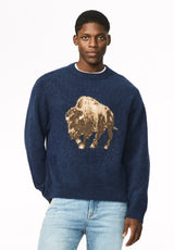 Wendor Men's Buffalo Graphic Crew Neck Sweater, Whale - BM24986