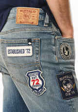 Ruffer Men's Easy Fit Patched Jeans, Contrast Sanded - BM26197