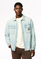 Simon chemise surdimensionnée en denim pour homme, Délavage bleu pâle - BM26290