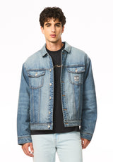 Joe Men's Oversized Stretch Denim Trucker Jacket, Sanded Wash - BM26303