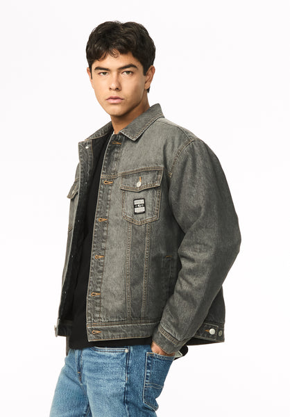 Joe Men's Oversized Stretch Denim Trucker Jacket, Black Worn - BM26304