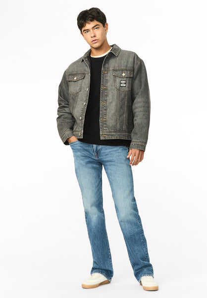Joe Men's Oversized Stretch Denim Trucker Jacket, Black Worn - BM26304