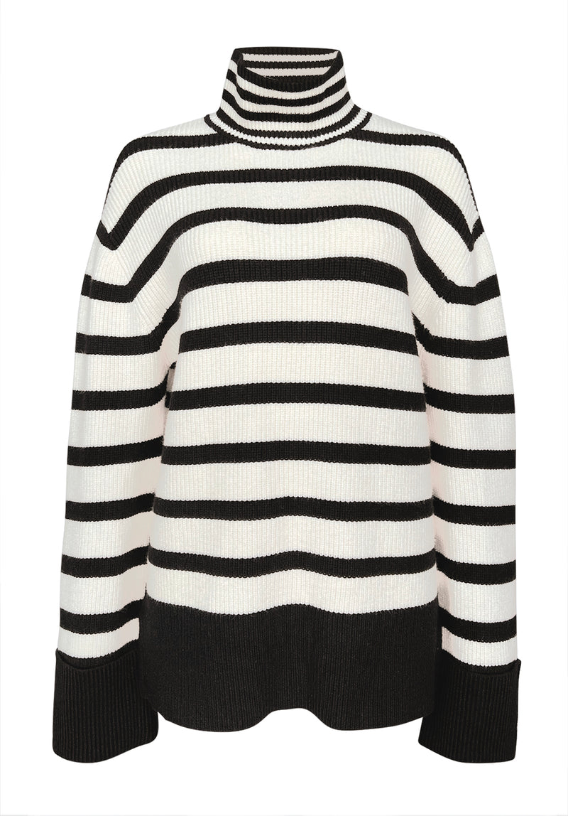 Buffalo David Bitton Drew Black Stripe Women's Funnel Neck Sweater - SW0020F  