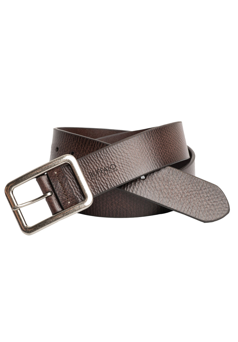 Buffalo David Bitton Textured Full Grain Brown Buffalo Leather Belt - BB1002C03 Color BROWN