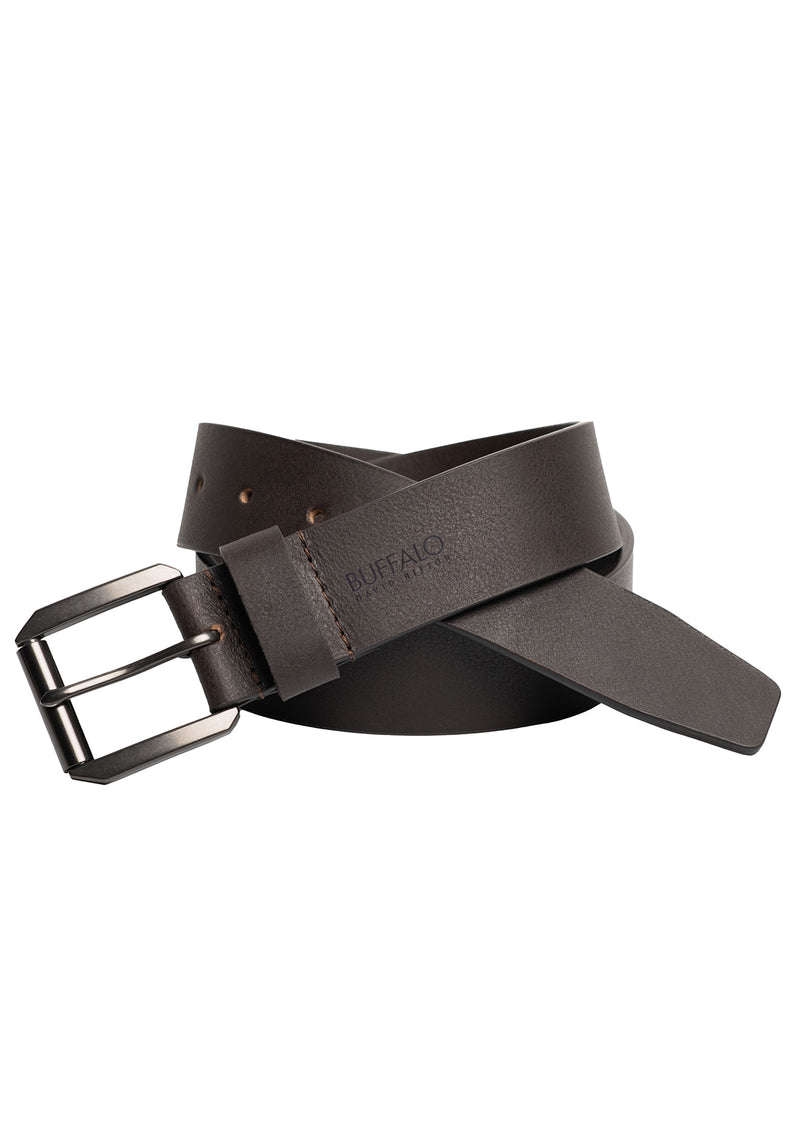 Buffalo David Bitton Full Grain Brown Buffalo Leather Belt with Blackened Finish - BB1004C13 Color BROWN