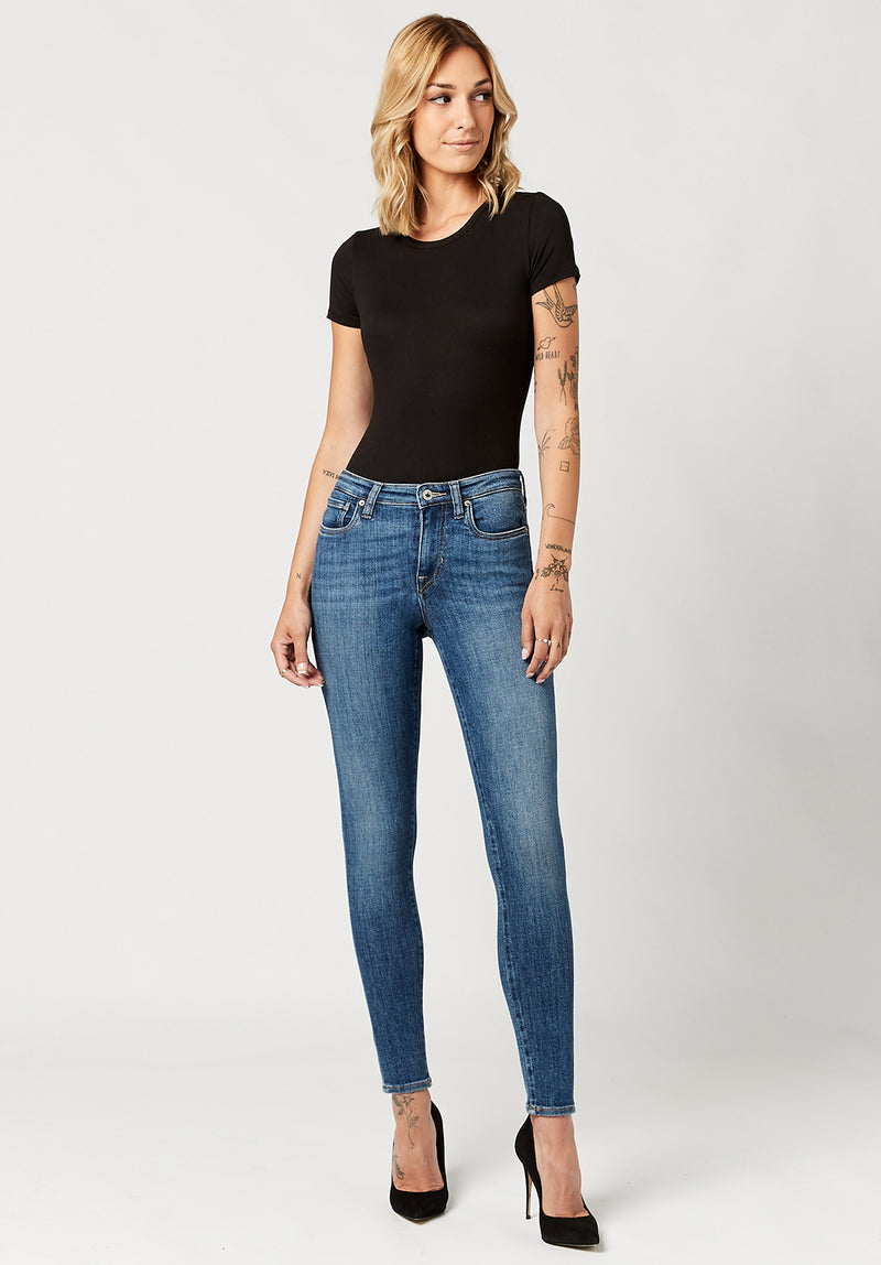 Mid Rise Skinny Alexa Women's Jeans in Sanded Mid Blue - BL15749