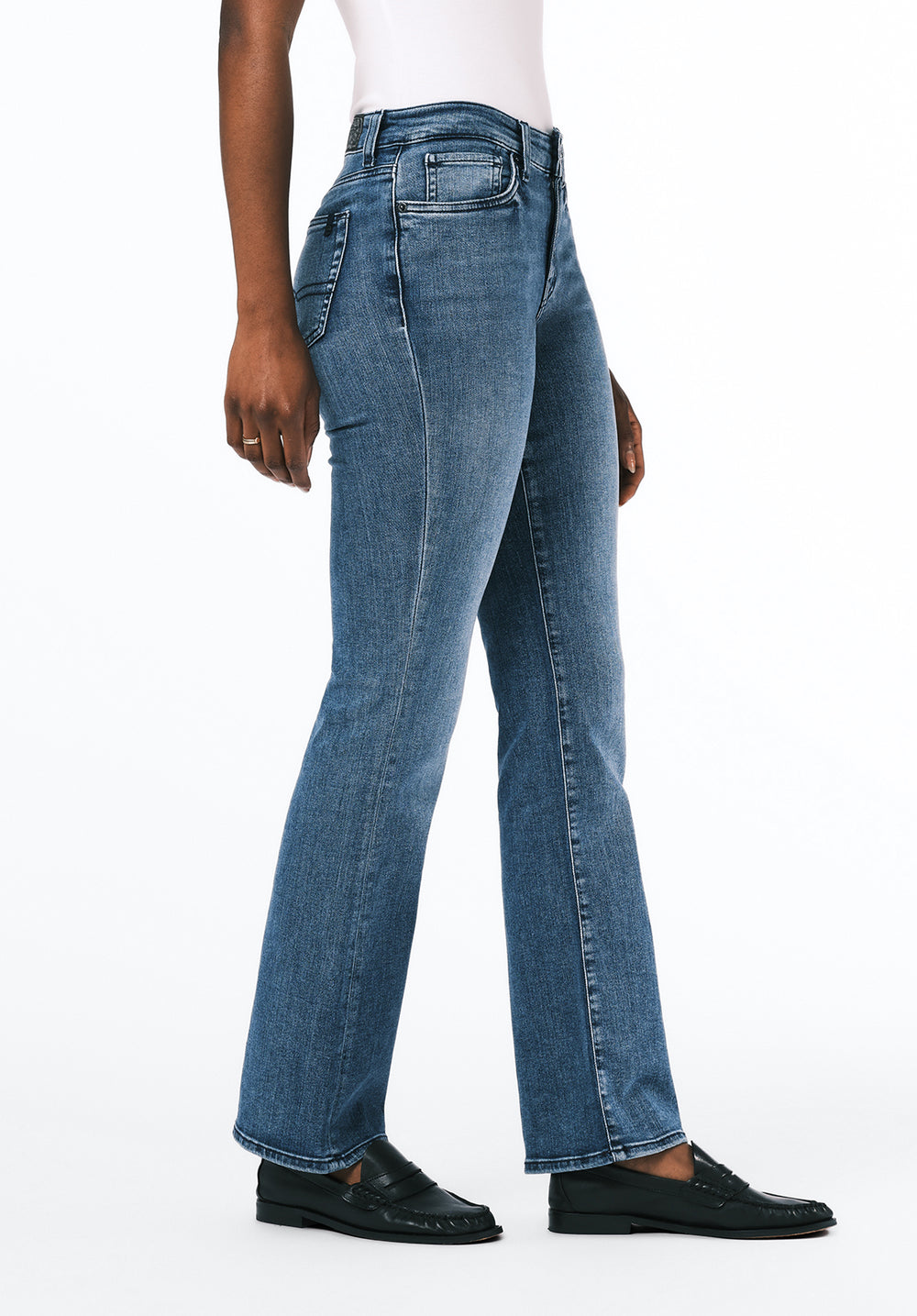Mid Rise Bootcut Queen Women's Jeans in Whiskered and Sanded Blue