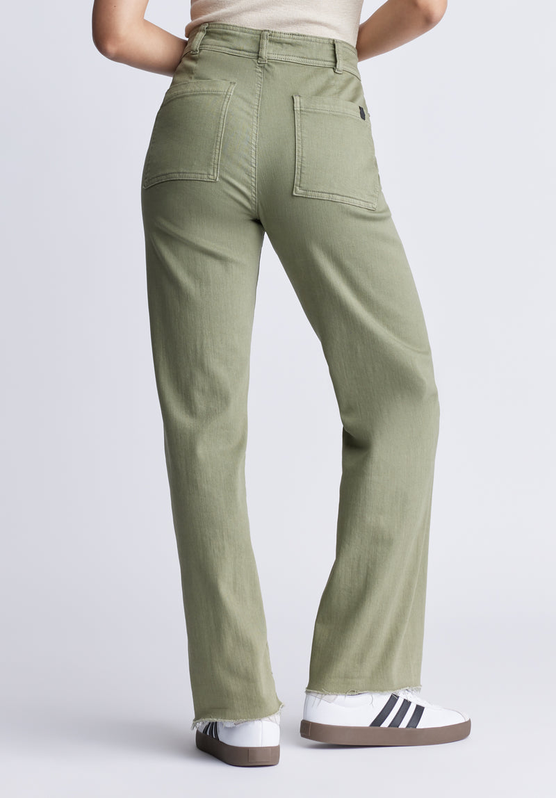 Pantalon taille haute pour femme Adele en vert olive délavé - BL15883