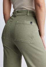 Pantalon taille haute pour femme Adele en vert olive délavé - BL15883