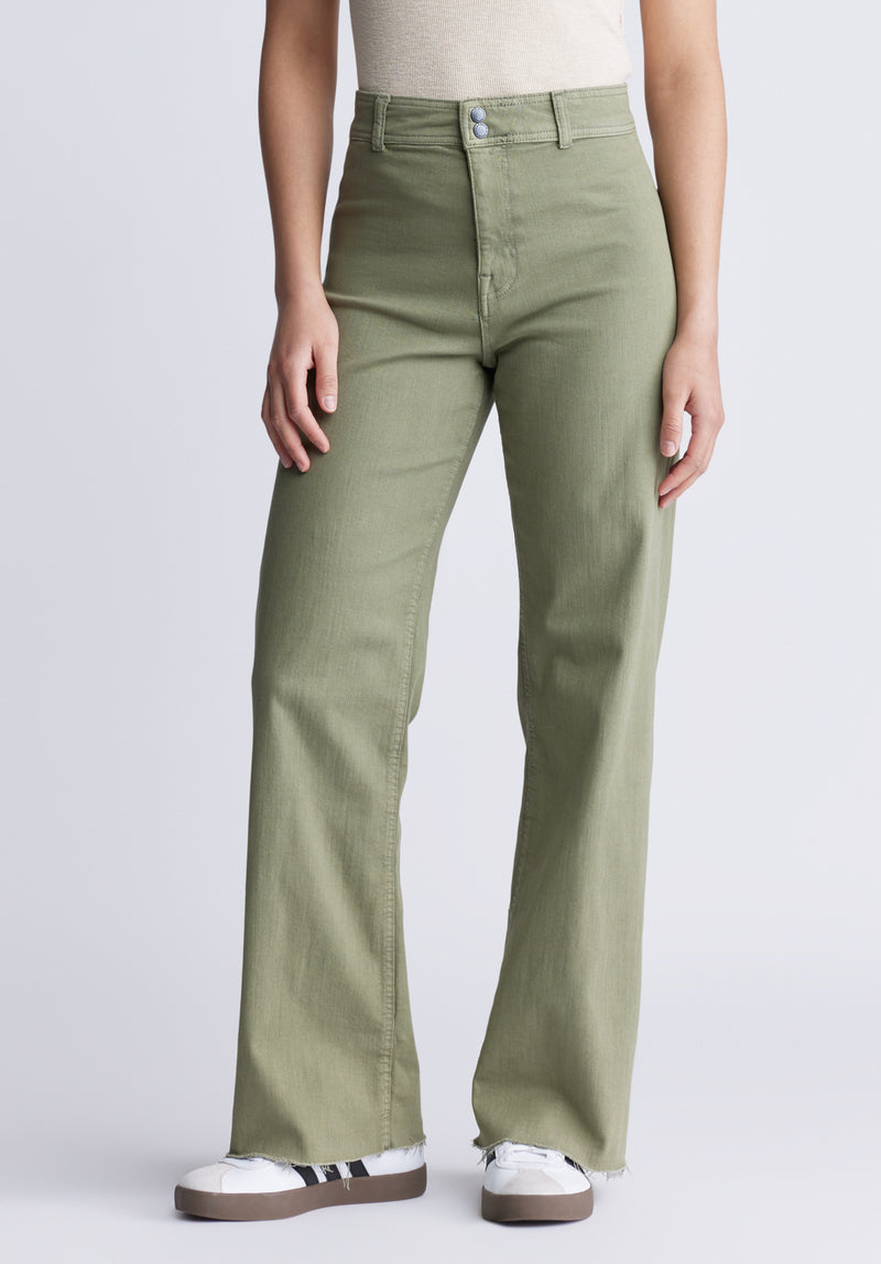 Pantalon taille haute pour femme Adele en vert olive délavé - BL15883