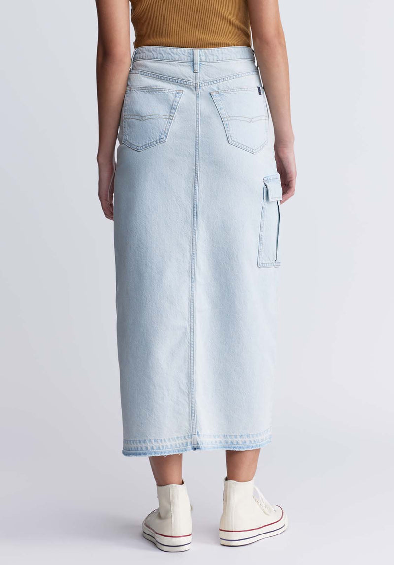 Buffalo David BittonSamantha Women's High Waist Skirt in bleached Wash - BL15956 Color INDIGO