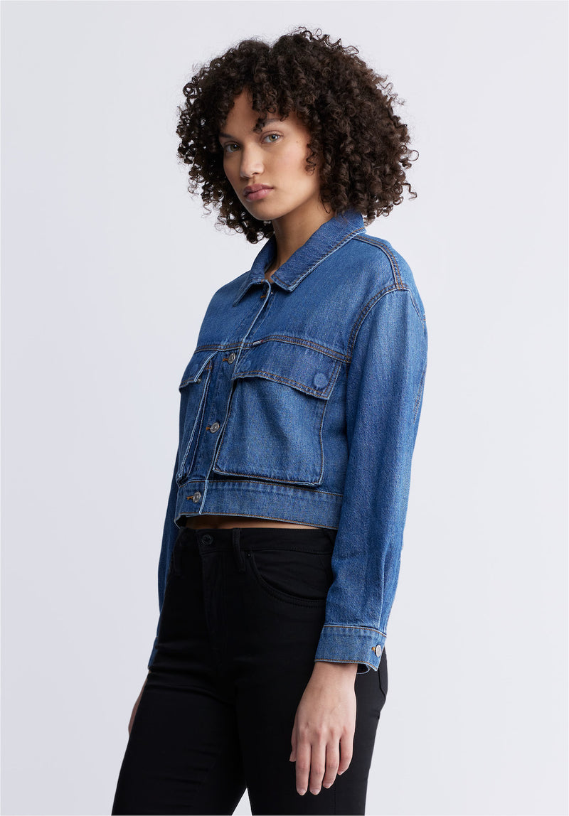 Buffalo David BittonTeagan Women's Boxy Denim Jacket in Authentic Blue - BL15957 Color INDIGO