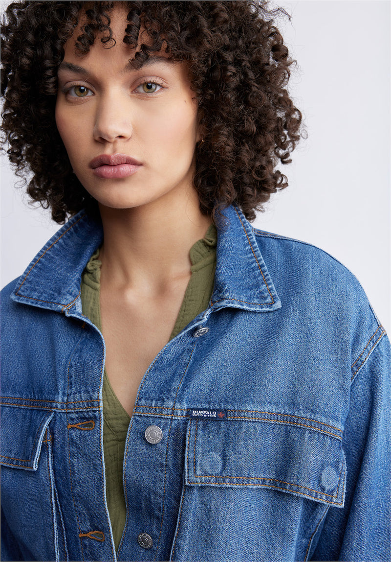 Buffalo David BittonTeagan Women's Boxy Denim Jacket in Authentic Blue - BL15957 Color INDIGO