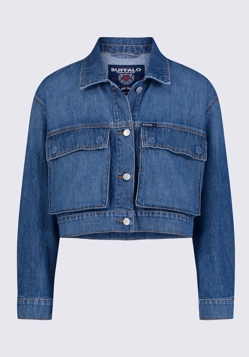 Buffalo David BittonTeagan Women's Boxy Denim Jacket in Authentic Blue - BL15957 Color 